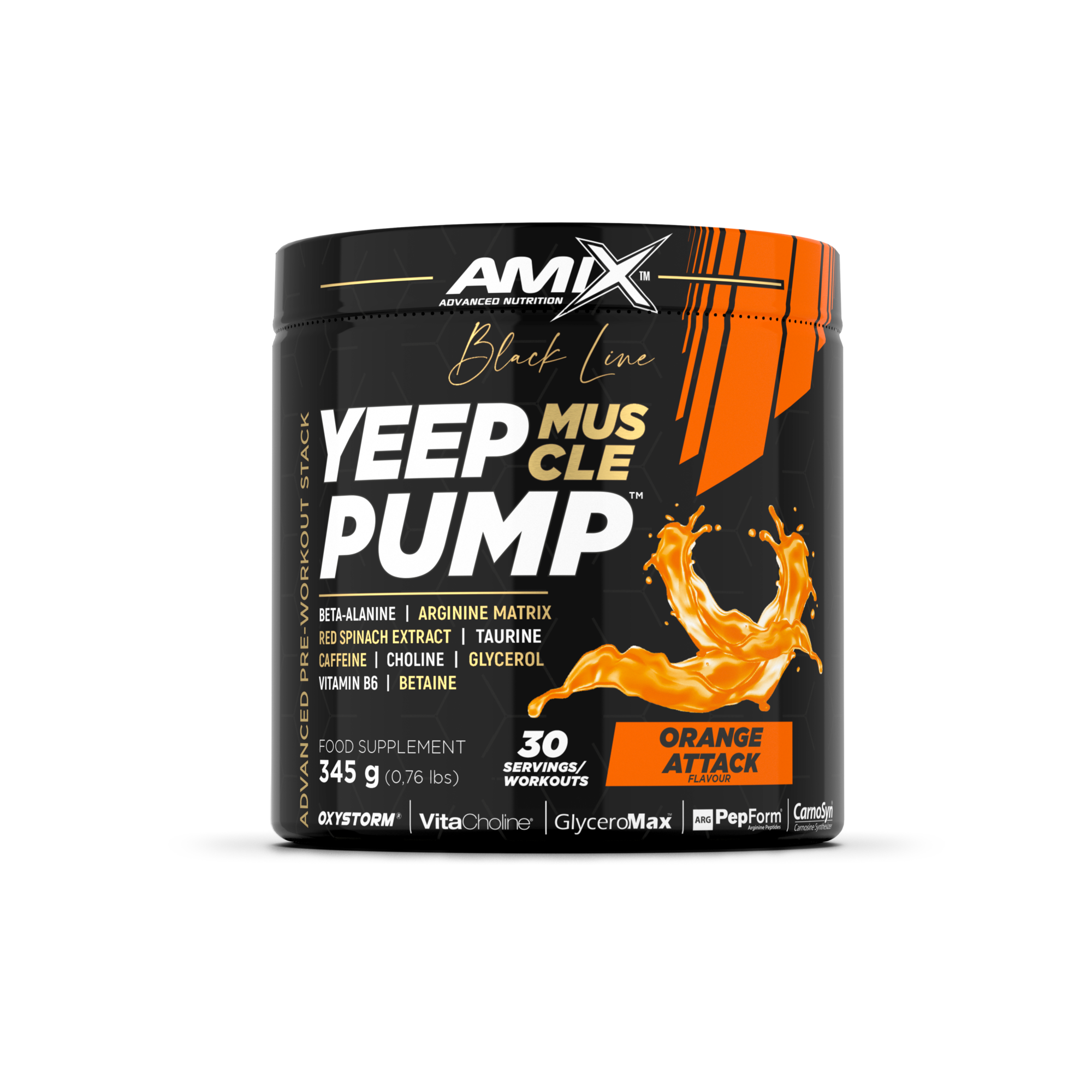  Yeep Pump pré-entraînement avec caféine 345 g – Black Line & YEEP PUMP CAFF 345 GR Orange